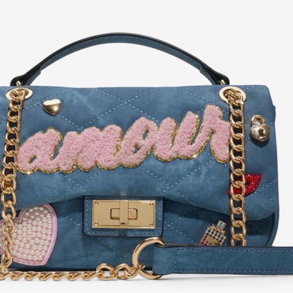 Blue Quilted 'Amour' Chain Handle Shoulder Bag